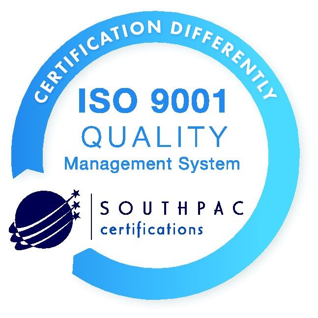 ISO 9001 Quality Management System — certified by Southpac Certifications